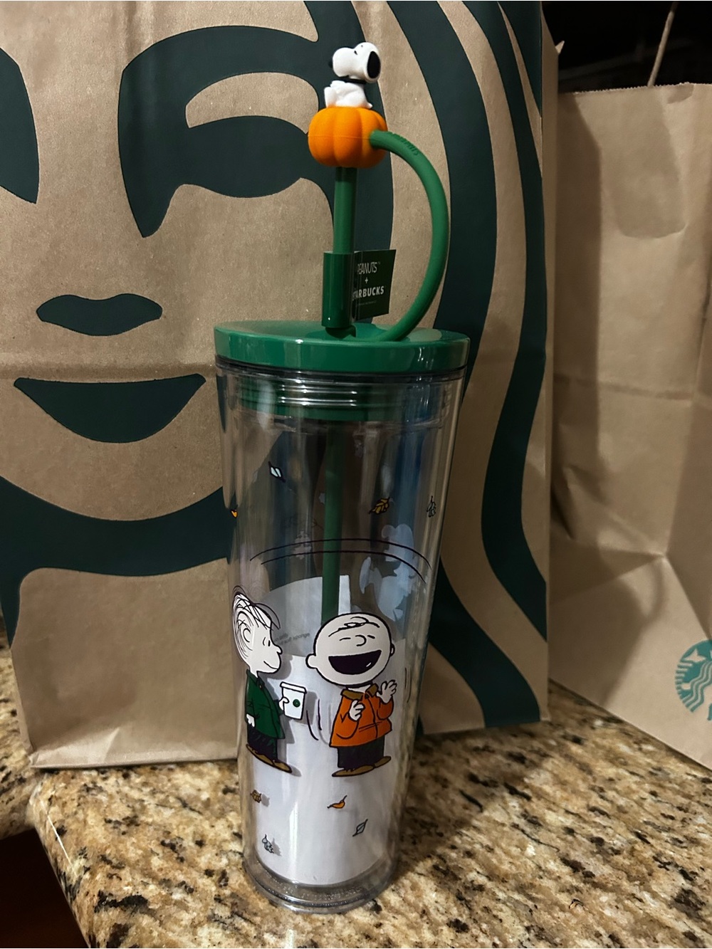 Starbucks Green Peanuts Snoopy Fall Tumbler with Straw Limited Edition
